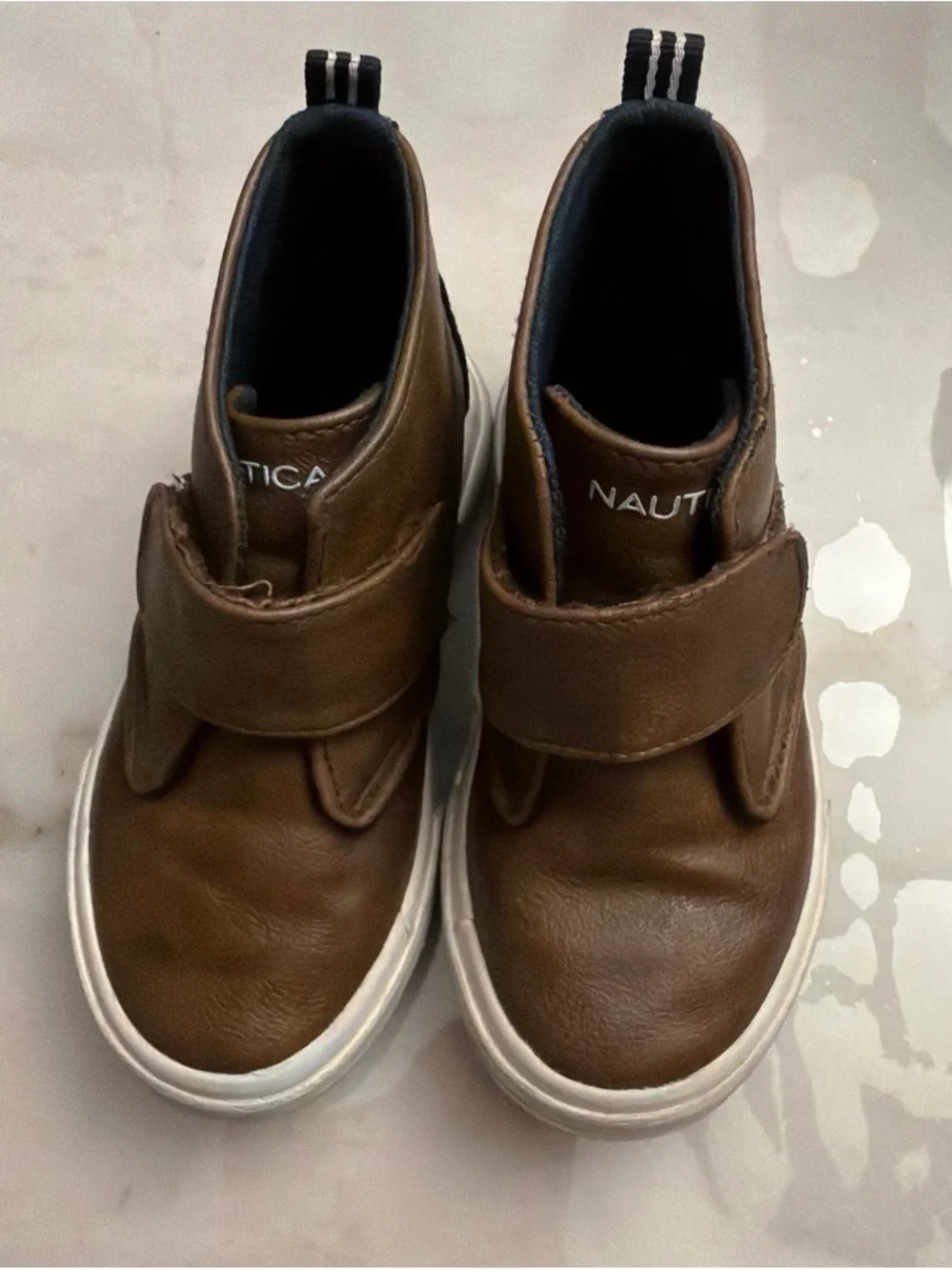 Nautica Brown Leather Kids Velcro Slip-On Sneakers